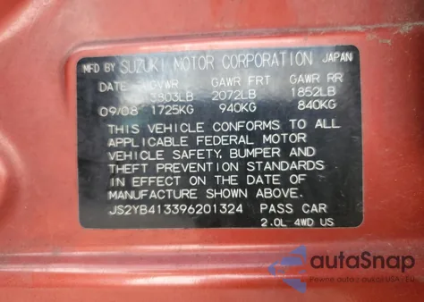 2009 Suzuki Sx4 Technology из США, поврежденный, VIN JS2YB413396201324